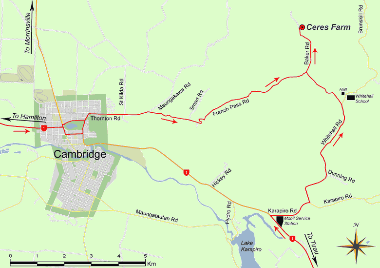 Scale map showing the location of Ceres Farm